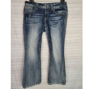 MISS ME BOOT CUT JEANS W EMBROIDERED POCKETS, SZ 30x29 inseam